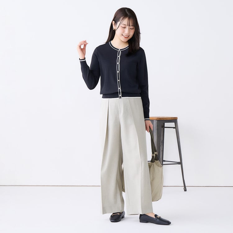リネンライクブリーズ ワイドパンツ ライトグレー セットアップ着用可