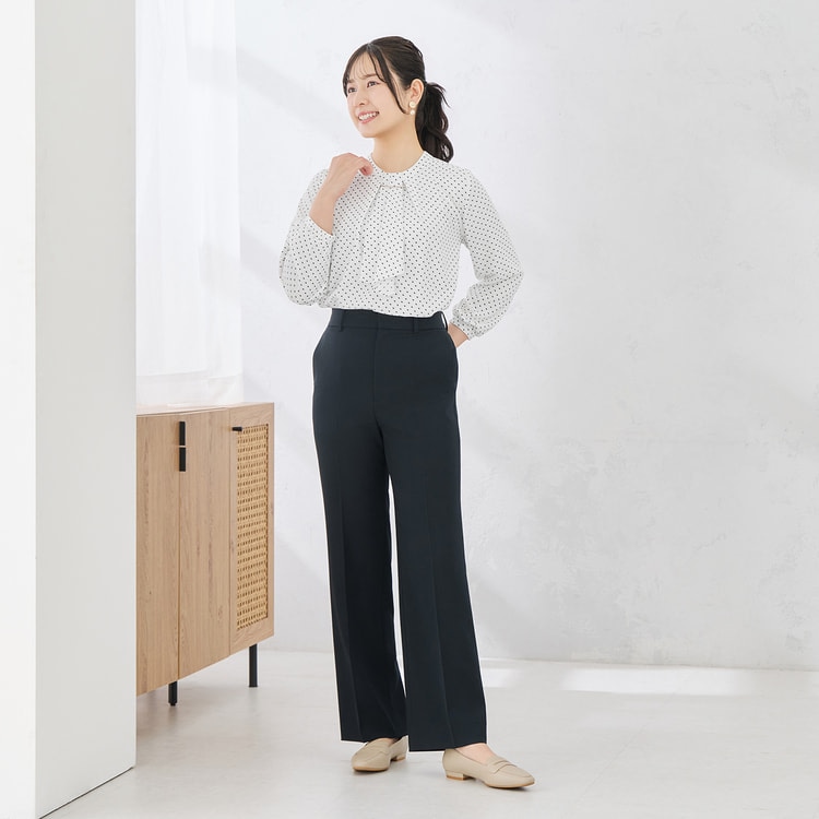 週末限定値下げ　エブール　ストレートパンツ　36 現行品 トラベルスマートストレートパンツ｜洗える・超防しわ｜紺・無地調｜裾