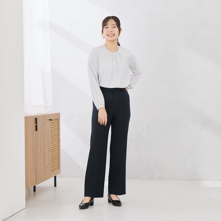 トラベルスマートストレートパンツ｜洗える・超防しわ｜紺無地調｜裾