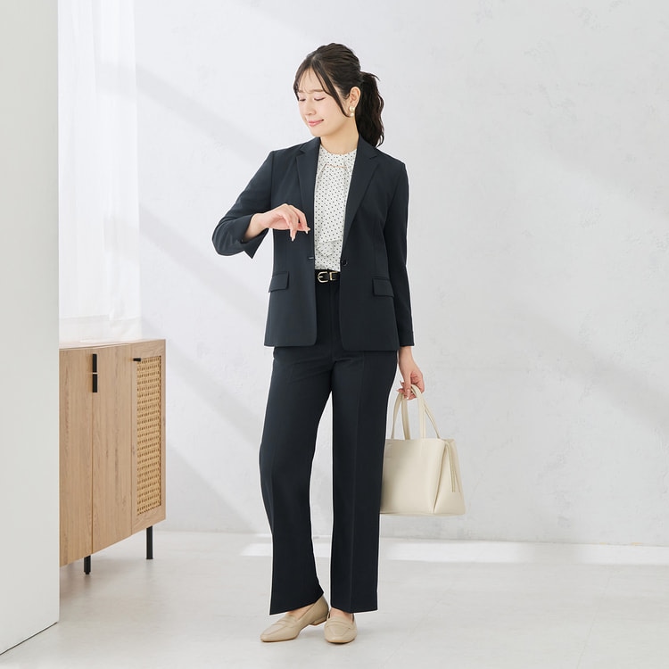 トラベルスマートストレートパンツ｜洗える・超防しわ｜紺無地調｜裾