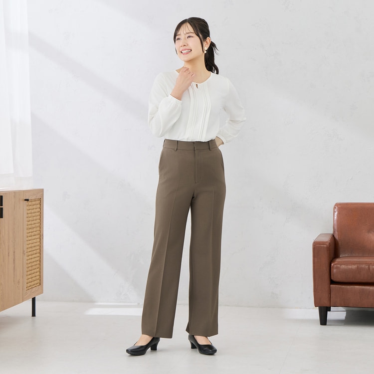 トラベルスマートストレートパンツ｜洗える・超防しわ｜茶無地調｜裾