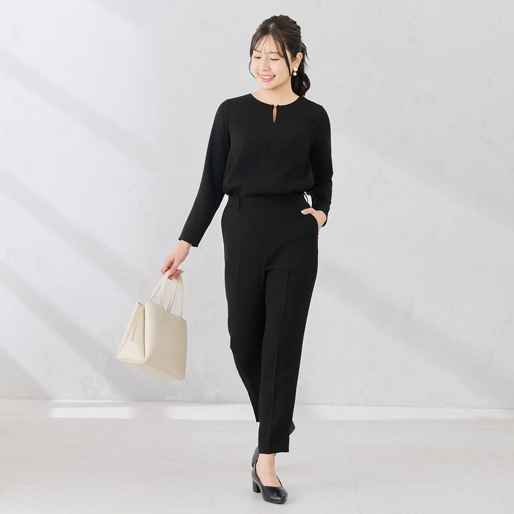 パウダリーストレッチ 黒 クロップドパンツ セットアップ着用可【AOKI