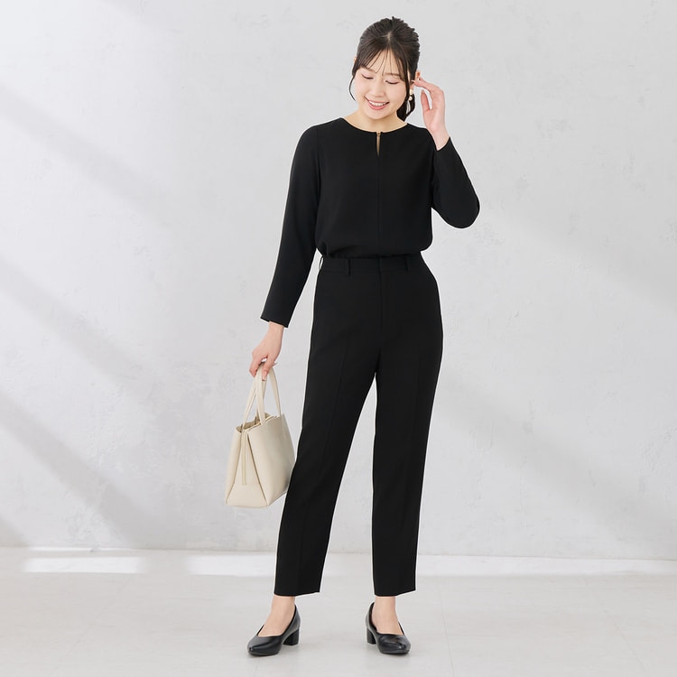パウダリーストレッチ 黒 クロップドパンツ セットアップ着用可【AOKI