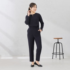 パウダリーストレッチクロップドパンツ｜洗える・防しわ｜紺・無地｜裾
