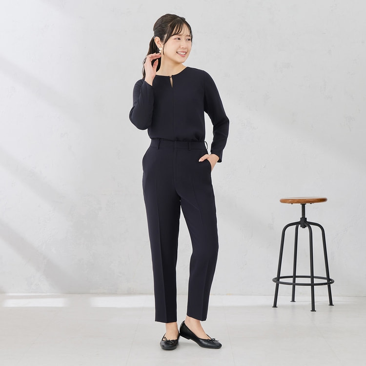 パウダリーストレッチ 紺 クロップドパンツ セットアップ着用可【AOKI