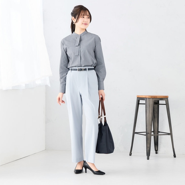 Oggiコラボ】ブラウスセットアップ ワイドパンツ ブルー セットアップ
