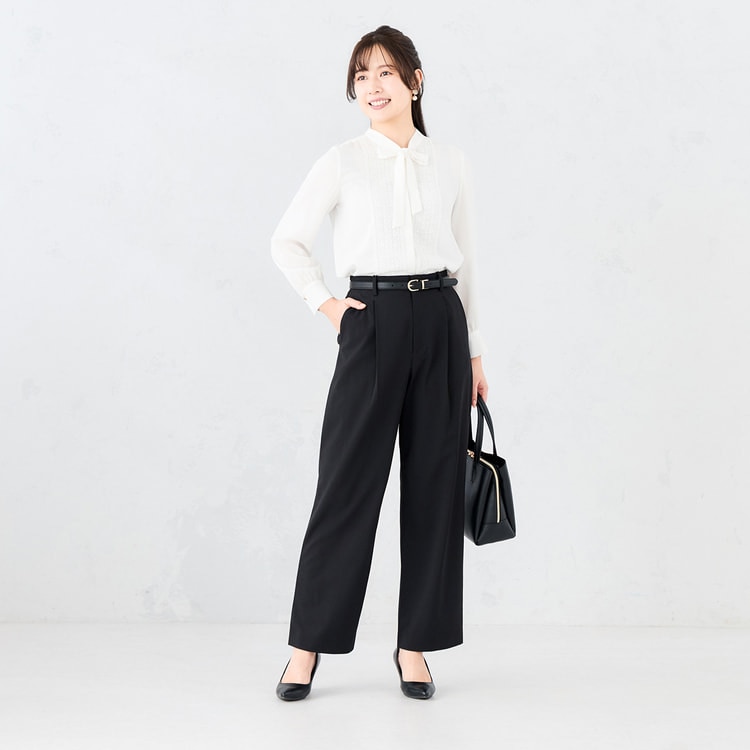 Oggiコラボ】ブラウスセットアップ ワイドパンツ 黒 セットアップ着用