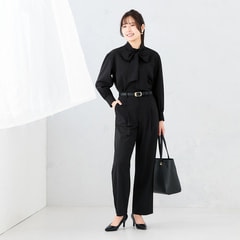 Oggiコラボ】ブラウスセットアップ ワイドパンツ 黒 セットアップ着用