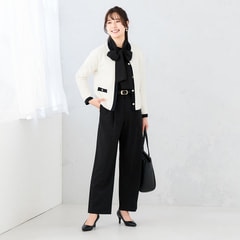 Oggiコラボ】ブラウスセットアップ ワイドパンツ 黒 セットアップ着用