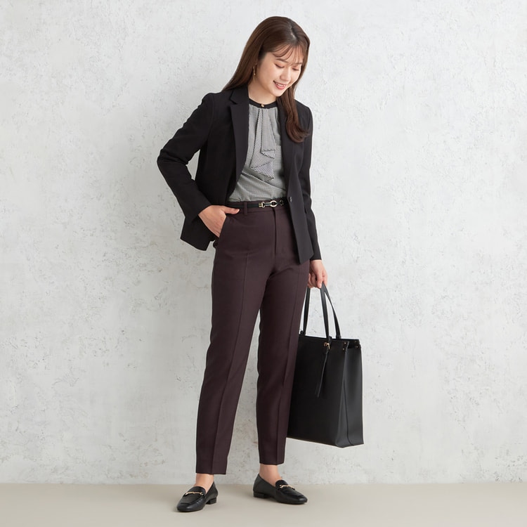バレリーナパンツ〉洗える・防しわ｜ワイン・無地調｜テーパード｜裾