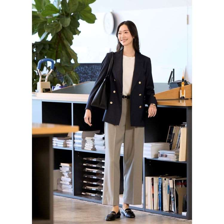 バレリーナパンツ〉洗える・防しわ｜グレージュ・無地調｜ワイド｜裾