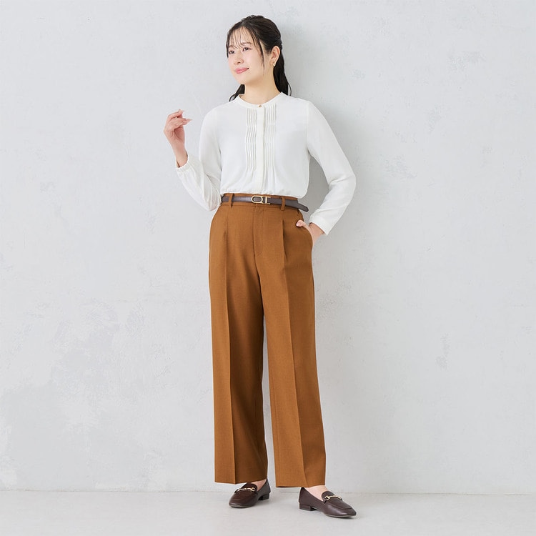 バレリーナパンツ｜洗える・防しわ｜レンガ無地調｜ワイド｜裾上げ済み