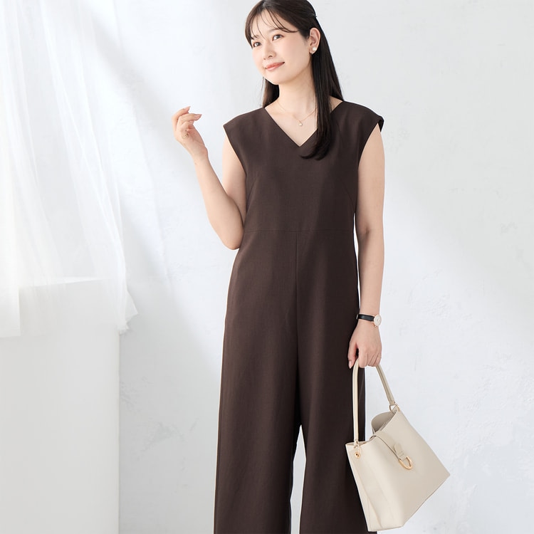 【ELISABETTAFRANCHI】ストレッチ リヨセル ジャンプスーツ リランチェストレッチ ジャンプスーツ 紺 セットアップ着用可