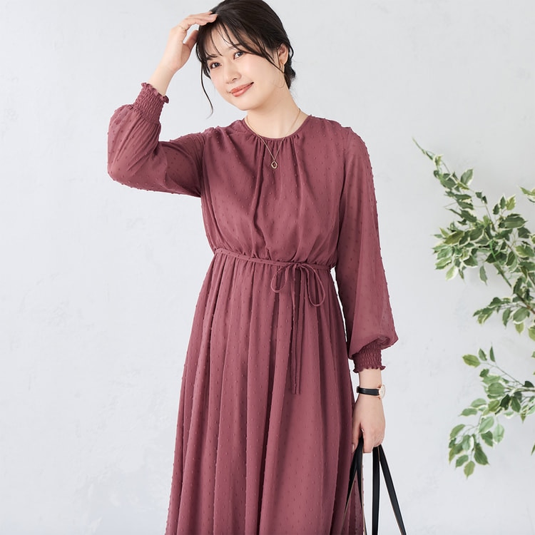 MUCHA ピンクワンピース セール】【ZOZO限定カラー】袖リボンジャガードワンピース
