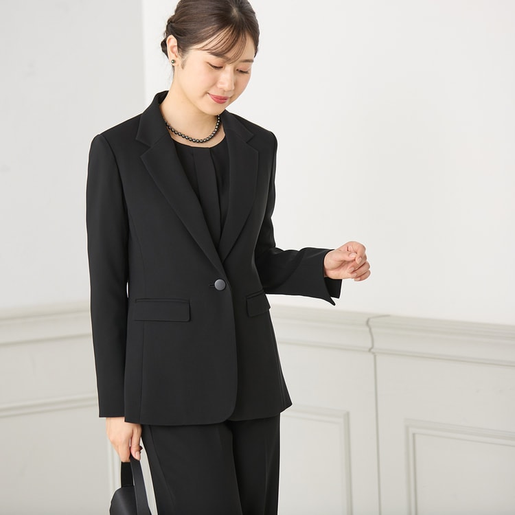 3点セット】洗えるテーラードジャケット タックブラウス付 パンツ