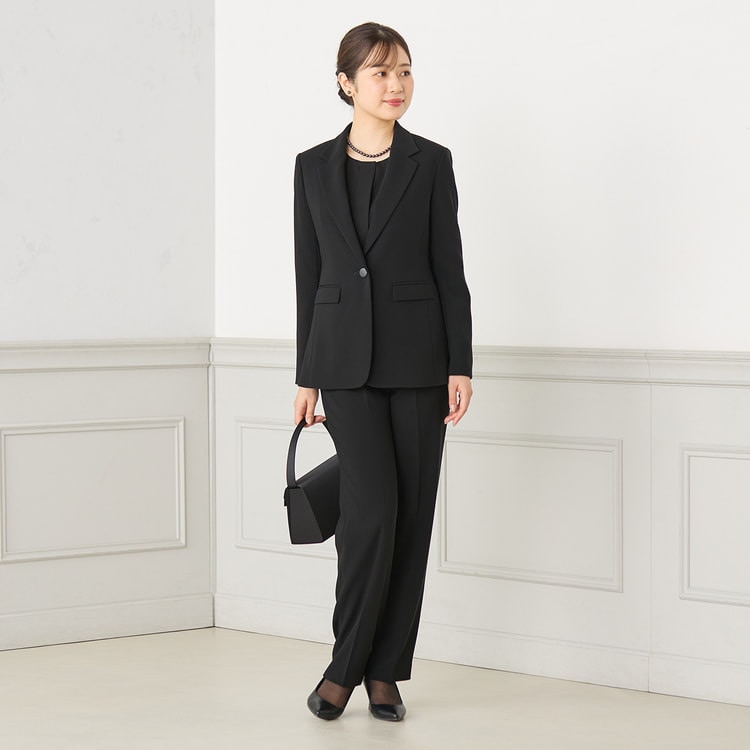 3点セット】洗えるテーラードジャケット タックブラウス付 パンツ