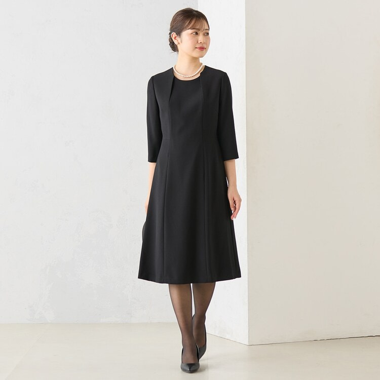 着丈100cm以上】フリルカラージャケット 7分袖前開きワンピース 着丈100cm以上】フリルカラージャケット 7分袖前開きワンピース