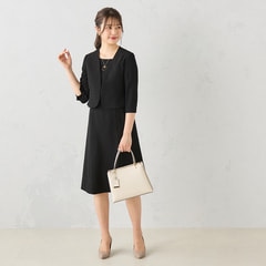 【着丈100cm以上】洗えるノーカラージャケット ボレロ風7分袖前開きワンピース