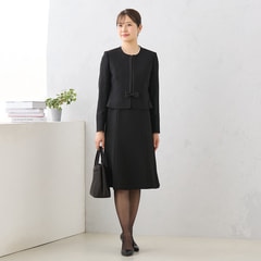 【着丈100cm以上】洗えるノーカラージャケット ボレロ風7分袖前開きワンピース