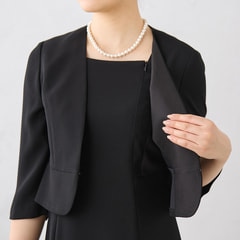 【着丈100cm以上】洗えるノーカラージャケット ボレロ風7分袖前開きワンピース