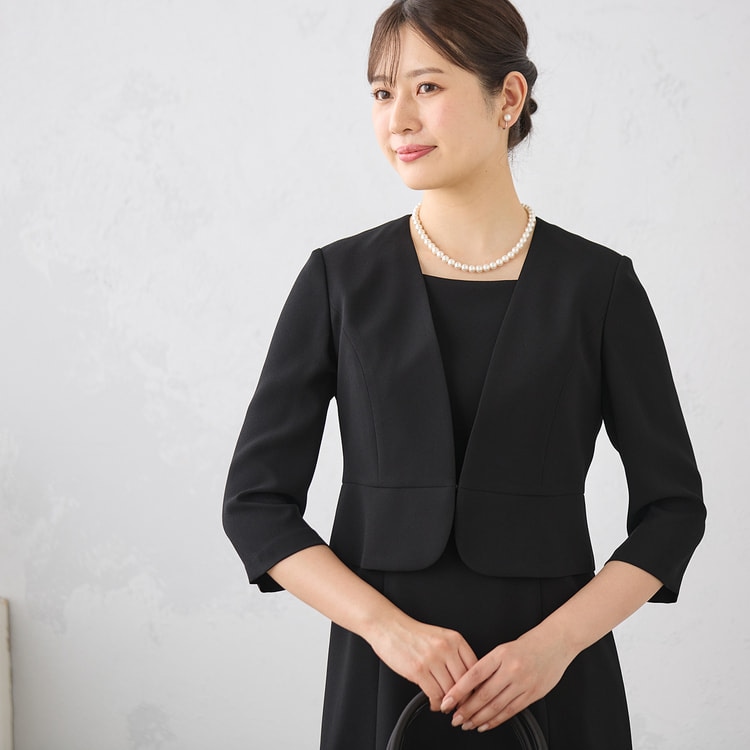 着丈100cm以上】洗えるノーカラージャケット ボレロ風7分袖前開き