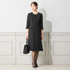 【美品】 アシール ウールブレンド フォーマルジャケット ノースリーブワンピース 着丈100cm以上】洗える 取り外しリボン付き ノーカラー