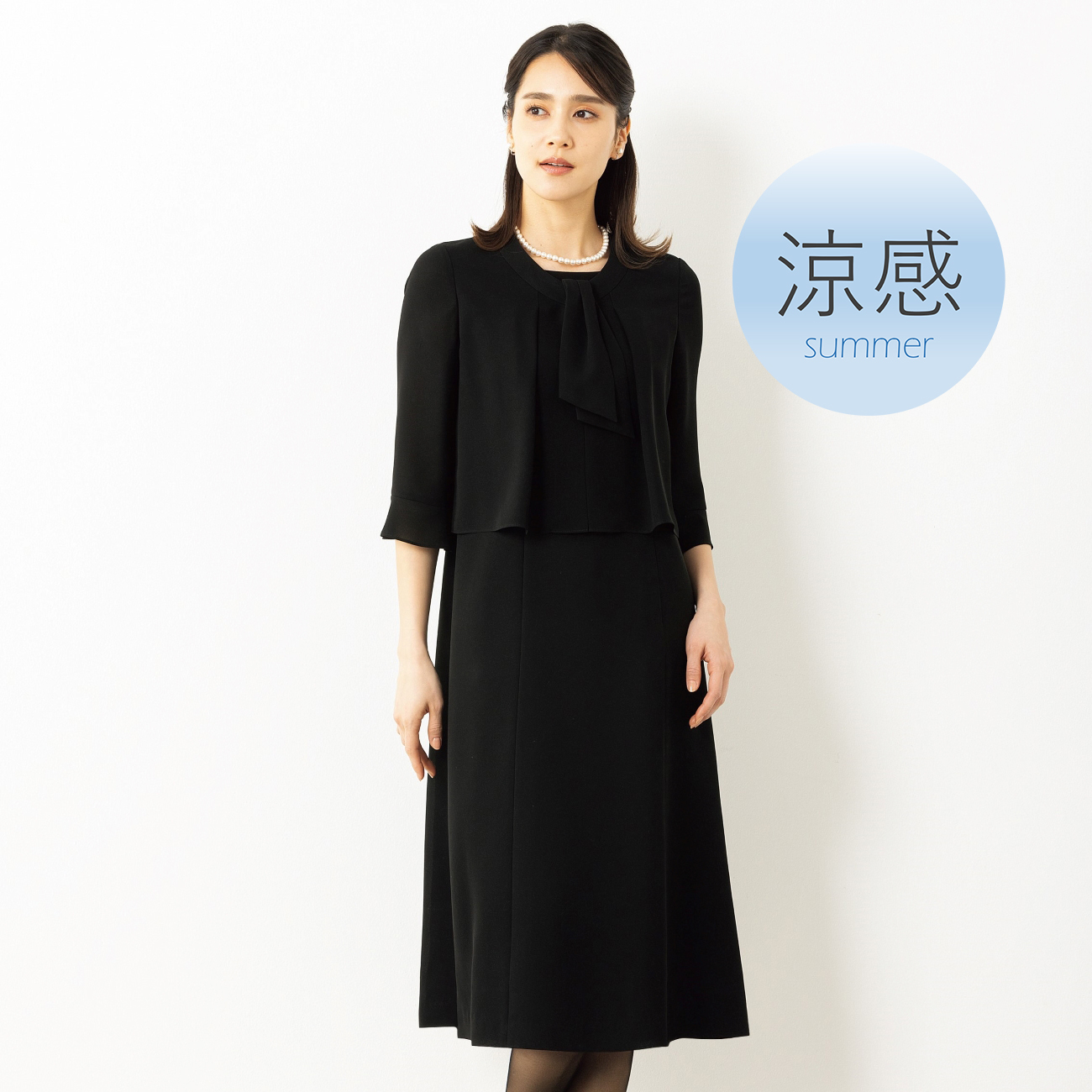 【着丈100cm以上】洗える 取り外しボウタイ付きワンピース 【着丈100cm以上】洗える 取り外しボウタイ付きワンピース