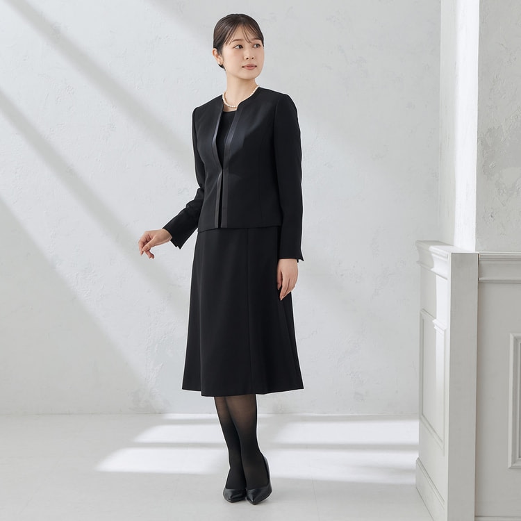 着丈100cm以上】洗える ノーカラージャケット シフォン7分袖前