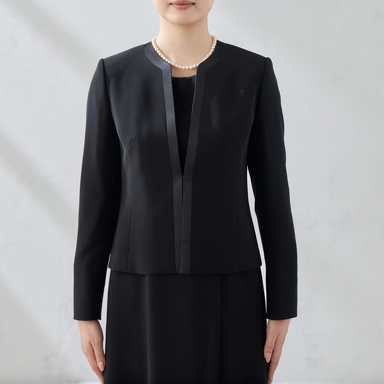 着丈100cm以上】洗える ノーカラージャケット シフォン7分袖前