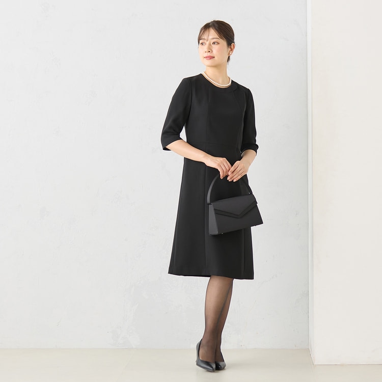 着丈100cm以上】ノーカラージャケット 7分袖 前開きワンピース【AOKI