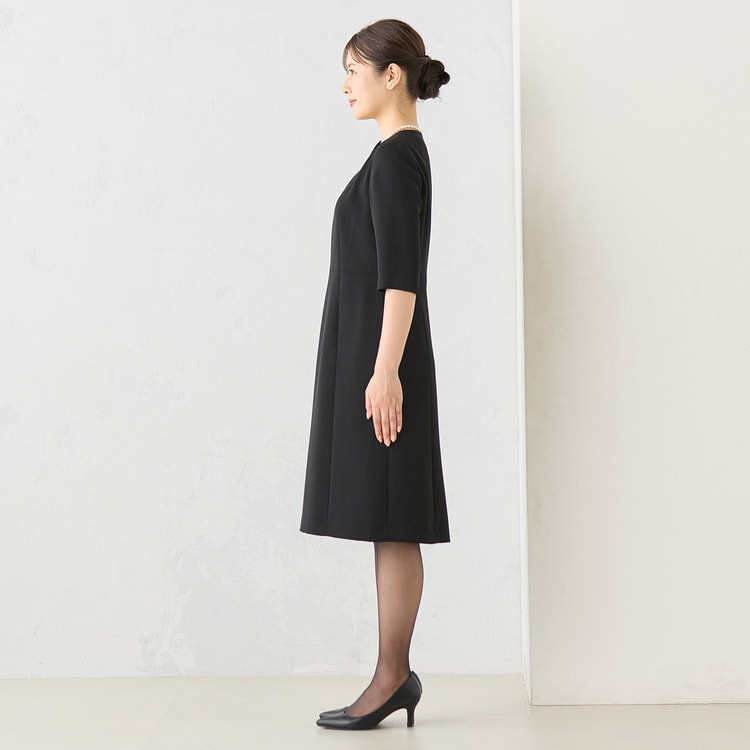 着丈100cm以上】ノーカラージャケット 7分袖 前開きワンピース【AOKI