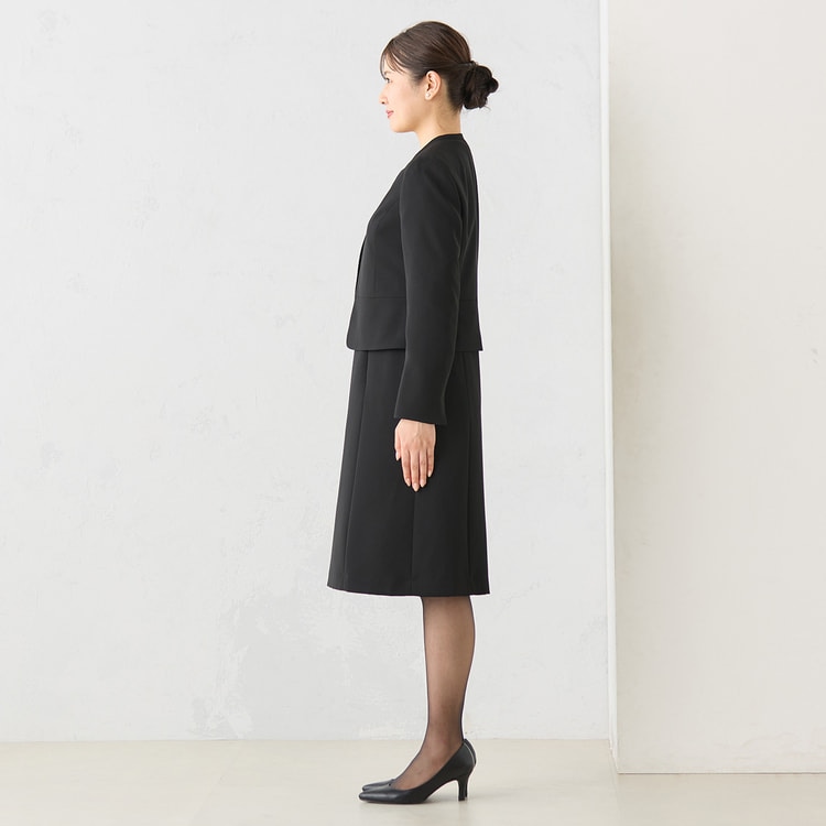 着丈100cm以上】ノーカラージャケット 7分袖 前開きワンピース【AOKI