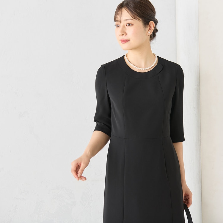 着丈100cm以上】ノーカラージャケット 7分袖 前開きワンピース【AOKI