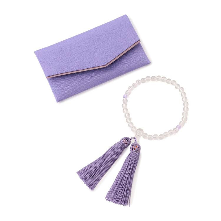 念珠・念珠入れセット】日本製新水晶クリスタル略式念珠・念珠入れ