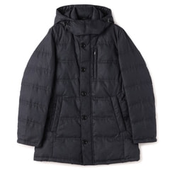 Quilted down coat, navy blue, hood removable