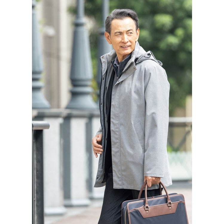 美品 デサント ポーズ L フーデッド オーバーコート ブラウン 撥水