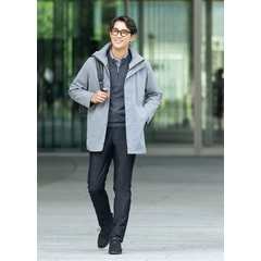 L＆Wデザイン】はっ水 フード取り外し可能 ウールライク薄中綿ハーフ