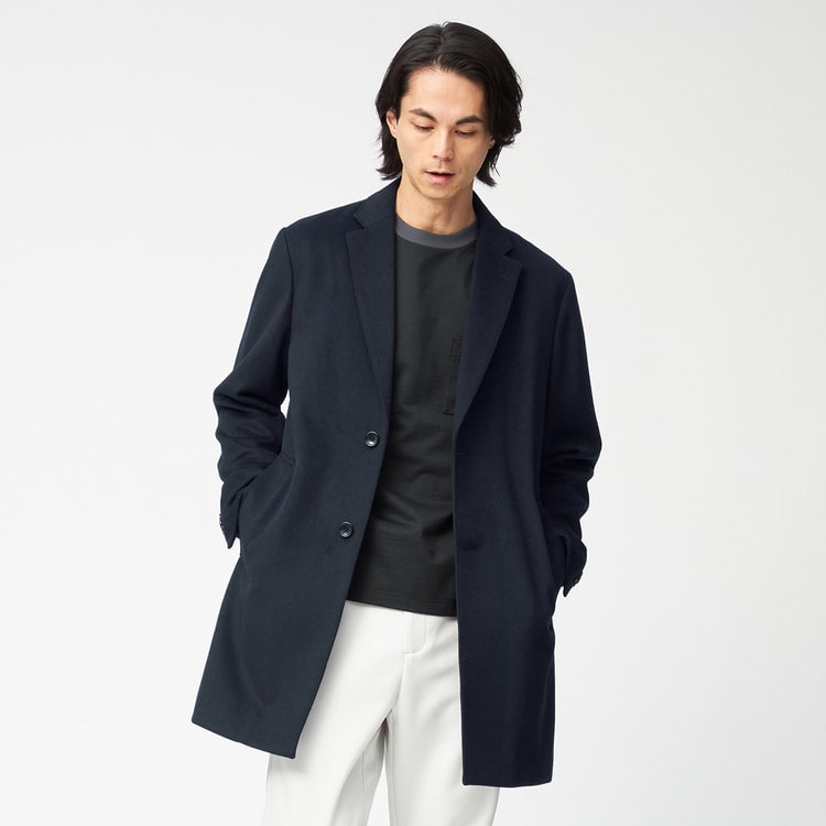 セオリー ウール混 ダウン 紺 ロングコート チェスター風
