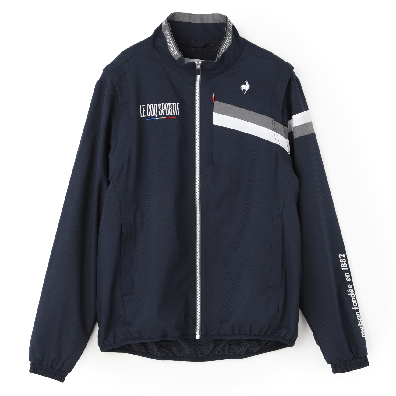 le coq sportif golf ルコック スポルティフ ゴルフ2WAYブルゾン〇上品な光沢感が魅力の袖脱着式2WAYブルゾン・ルコックスポルティフのオリジナルデザインであるVカットデザインを採