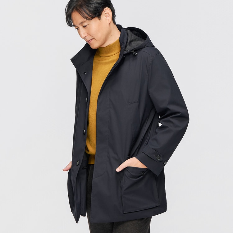 BIZ MOVE】能登企画 防水 フード取り外し可能 軽量ハーフコート【AOKI