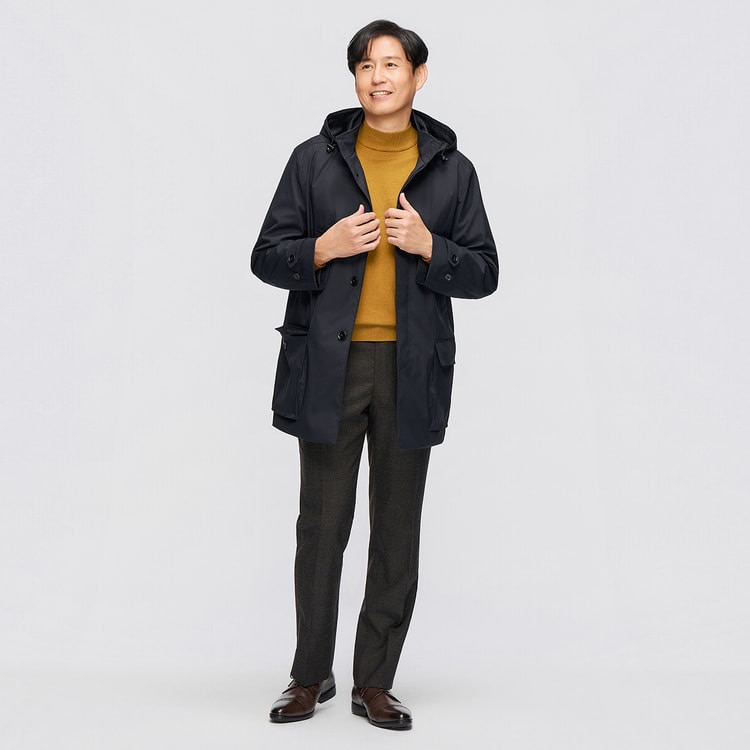 BIZ MOVE】能登企画 防水 フード取り外し可能 軽量ハーフコート【AOKI