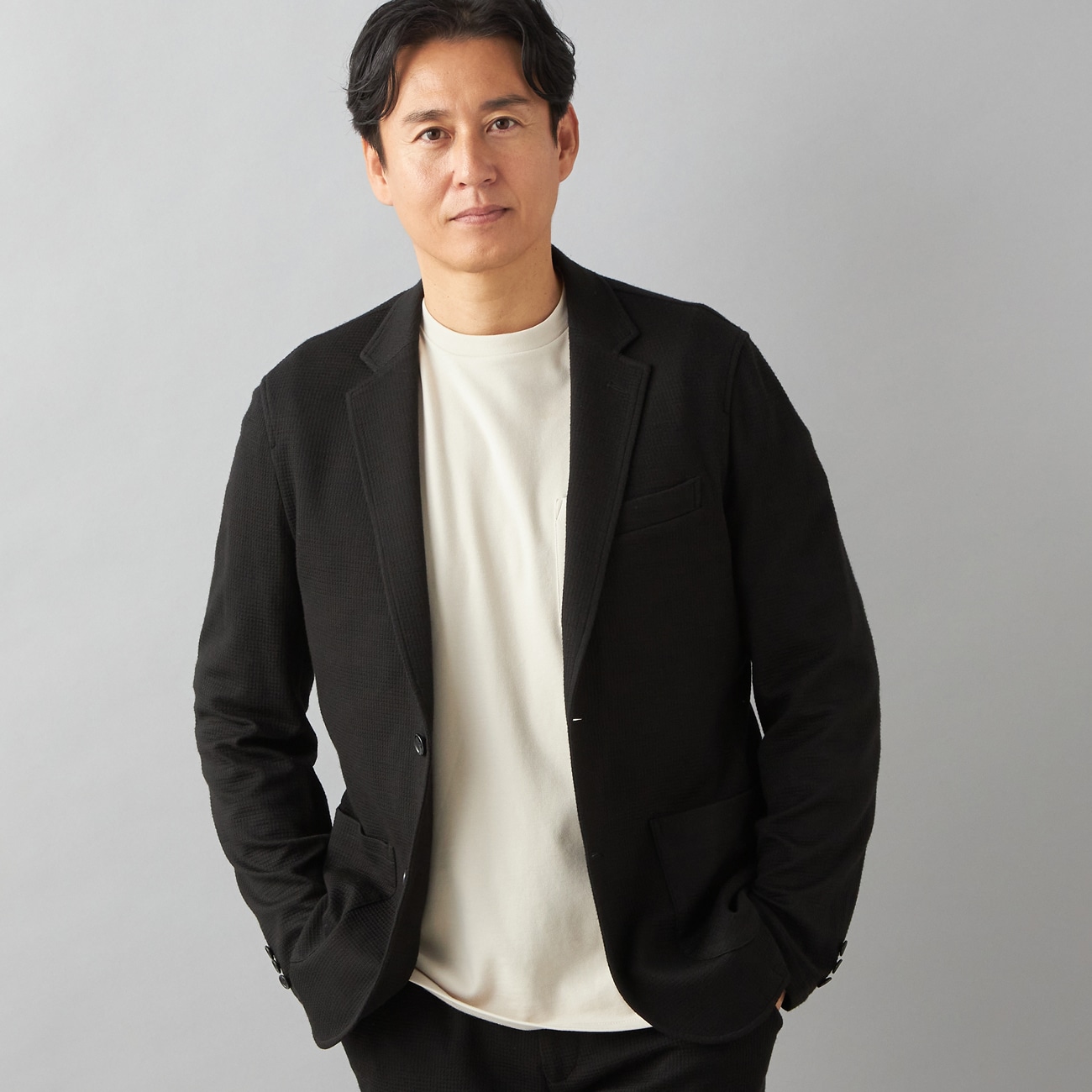 【パジャマスーツ】プレミアム 日本製素材 ワッフルジャージジャケット 黒 セットアップ着用可 【パジャマスーツ】プレミアム 日本製素材 ワッフルジャージジャケット 黒 セットアップ着用可
