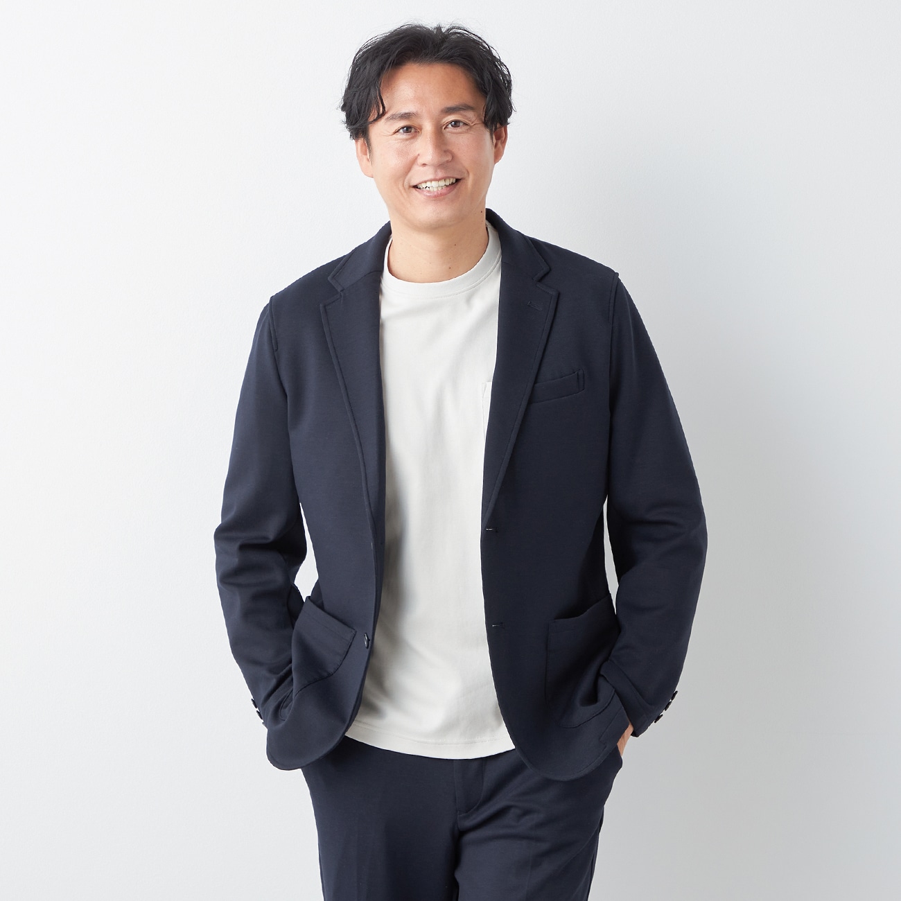 希少！AOKI パジャマスーツセット パジャマスーツ】ジョーゼットジャージー紺 ベスト セットアップ
