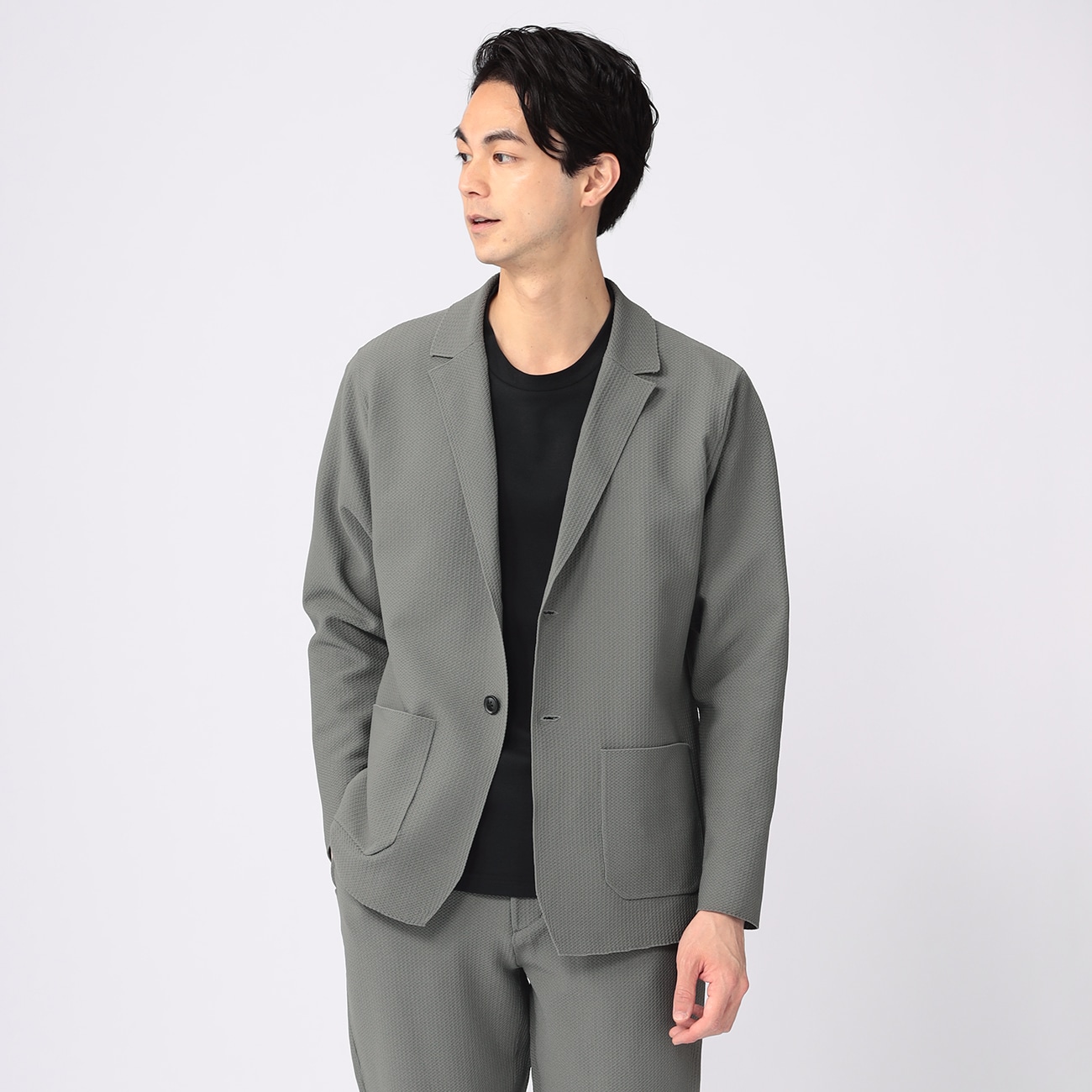 【パジャマスーツ】ジャガードニット ラペル付きジャケット セットアップ着用可