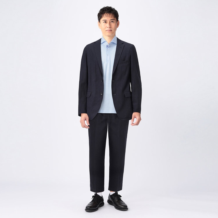 パジャマスーツ】ドットサッカー無地 ラペル付きジャケット