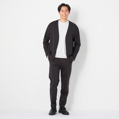【未使用タグ付☆洗える】パジャマスーツ　セットアップ　ノーカラー　グレージュXL アウトレット】【夏向け】麻調ノーカラージャケット ライト