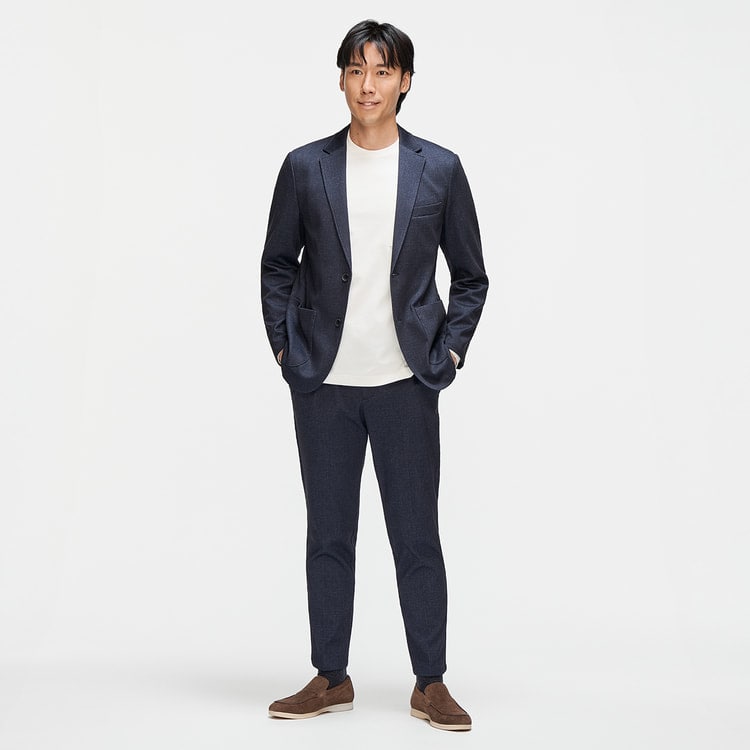 パジャマスーツ】プリントジャージージャケット 紺 セットアップ着用可