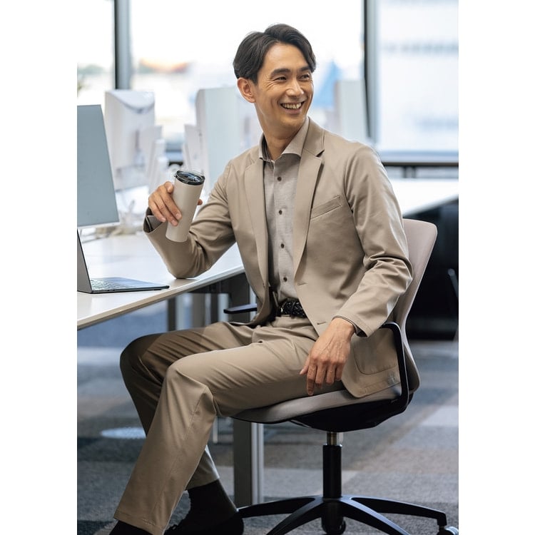 【未使用タグ】AOKI パジャマスーツ セット ナイロンポンチ　グレージュ L パジャマスーツ】プレミアムジャージー ジャケット グレージュ