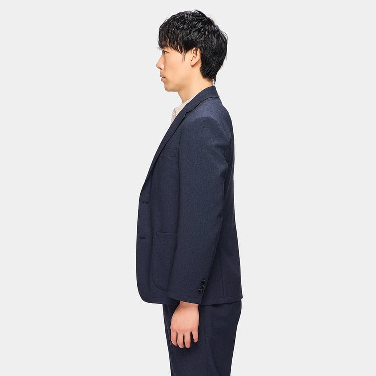 L＆Wデザイン】洗える ストレッチセットアップジャケット 紺