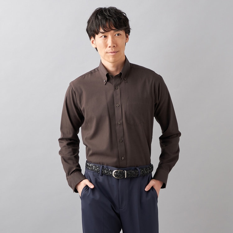 【L＆Wデザイン】イージーケア ピーチ起毛ボタンダウンシャツ 無地調